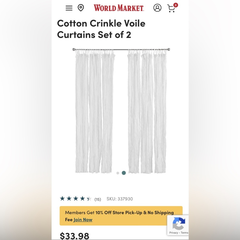 6 Panels of Sheer Curtains from World Market